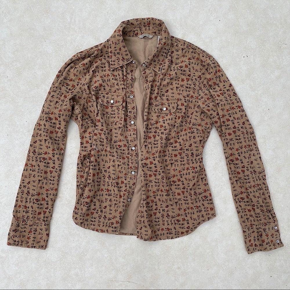 Vintage Maurices floral ribbed cotton button up L